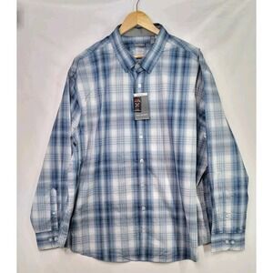 Van Heusen Dress Shirt Men Big 2XL Multi Plaid Stain Sheild Collared Button Down